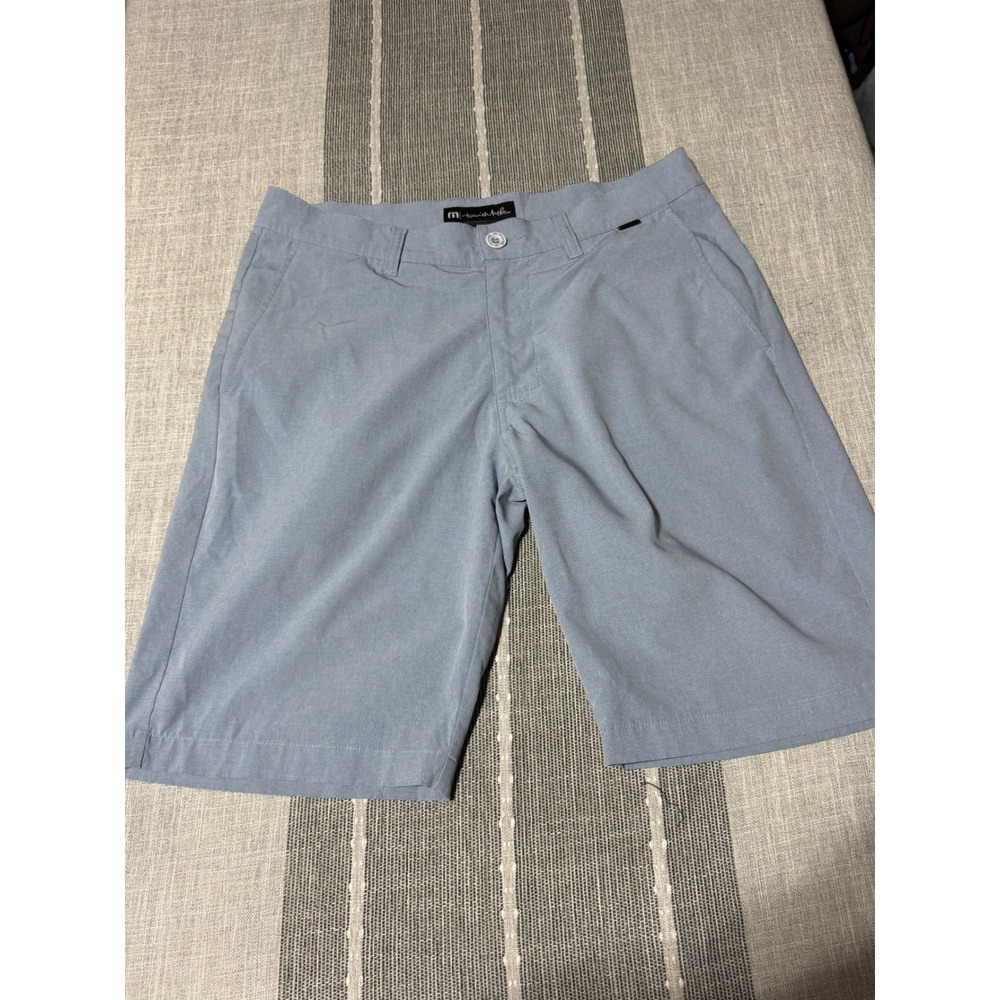 TravisMathew Beck Golf Shorts Mens 32 Light Blue Heathered Performance Stretch